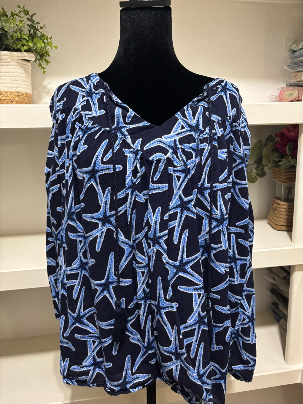 crown & ivy Navy V-Neck Starfish Print Tunic